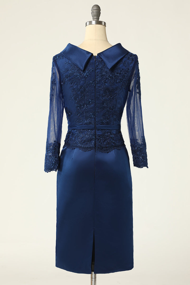 Load image into Gallery viewer, Navy Bodycon Mother Of The Bride Dress with Long Sleeves