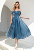 Load image into Gallery viewer, Princess A Line Off the Shoulder Grey Blue Formal Party Dress