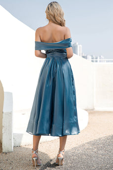 Princess A Line Off the Shoulder Grey Blue Formal Party Dress