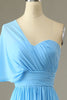 Load image into Gallery viewer, One Shoulder Blue Bridesmaid Dress