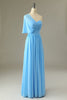 Load image into Gallery viewer, One Shoulder Blue Bridesmaid Dress