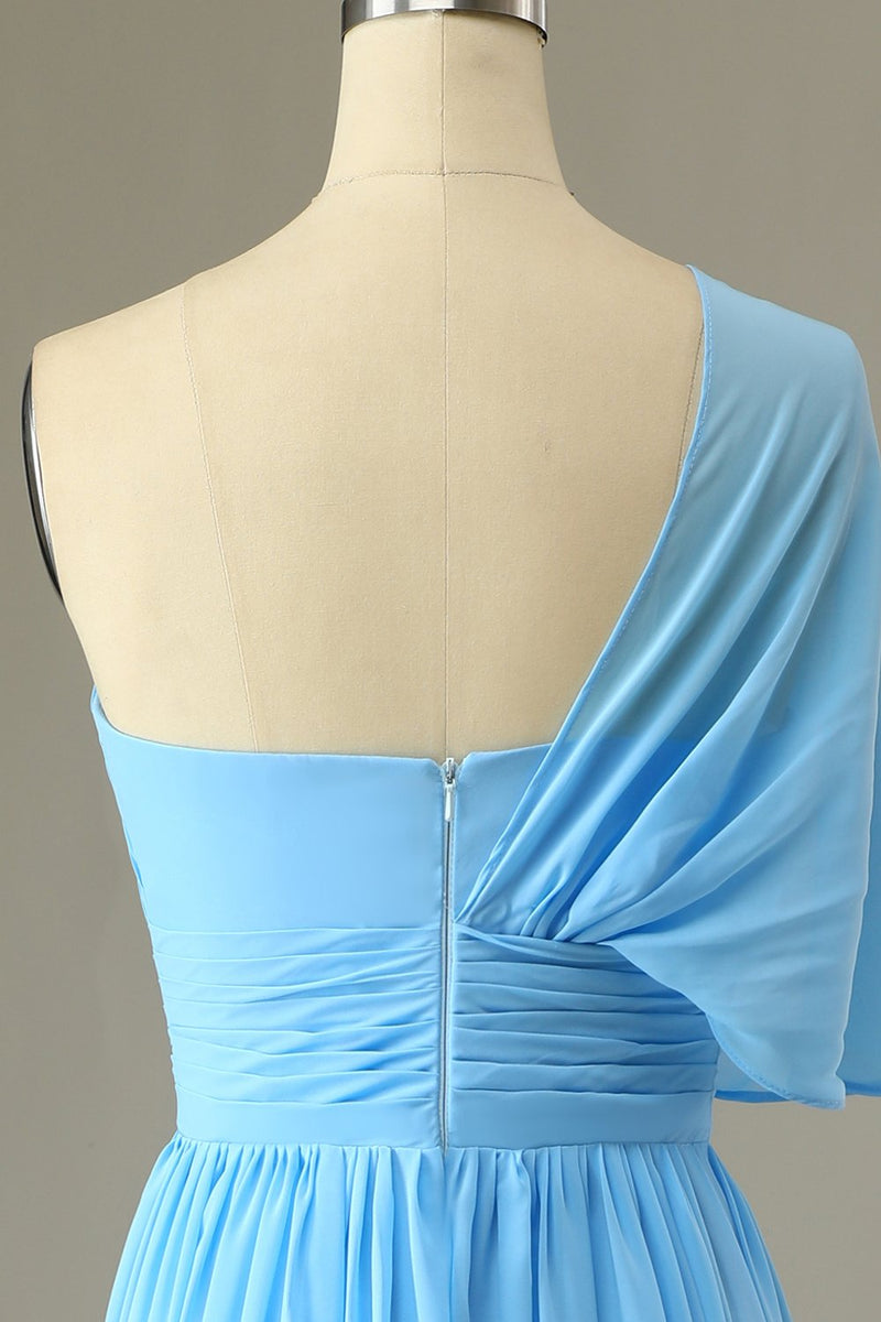 Load image into Gallery viewer, One Shoulder Blue Bridesmaid Dress