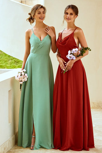 Light Green Long Bridesmaid Dress with Slit