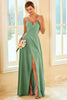 Load image into Gallery viewer, Light Green Long Bridesmaid Dress with Slit