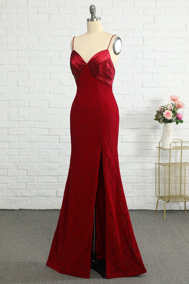 Load image into Gallery viewer, Lace Dark Red Bridesmaid Dress