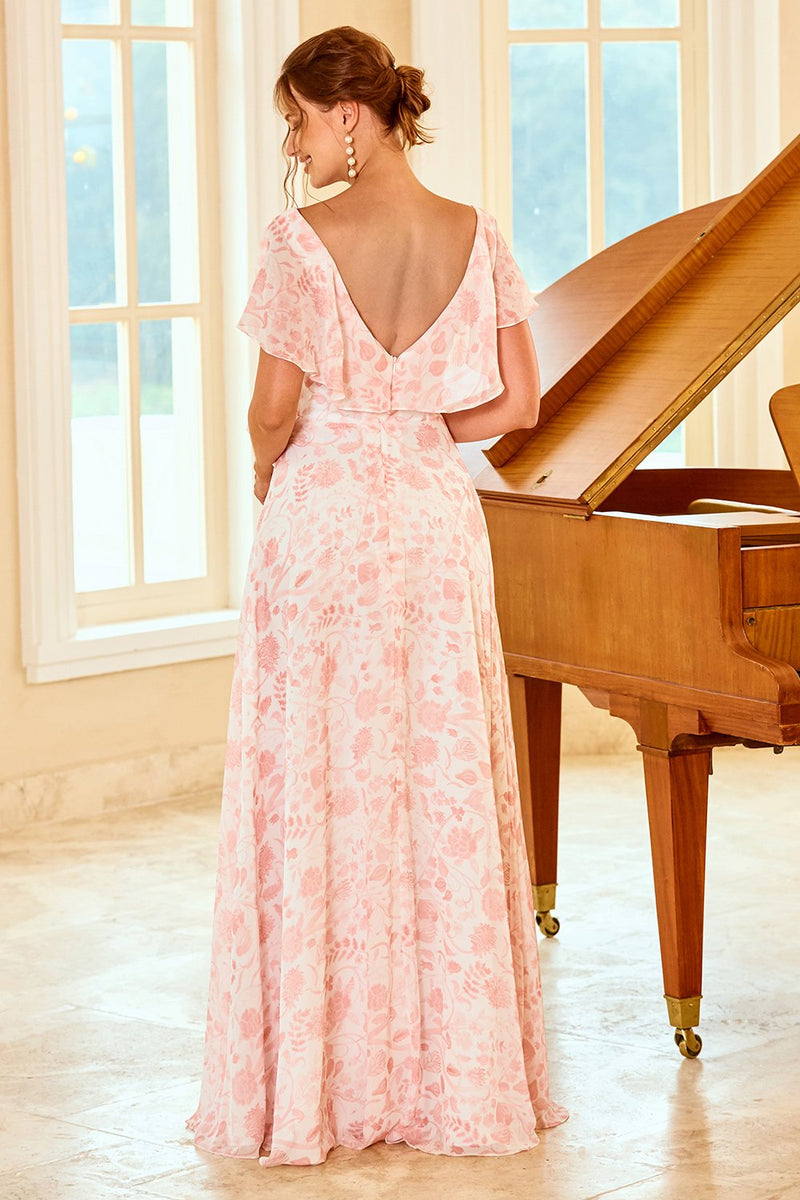 Load image into Gallery viewer, Blush Flower Print Bridesmaid Dress