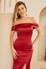 Load image into Gallery viewer, Sheath Off the Shoulder Burgundy Long Bridesmaid Dress with Split Front