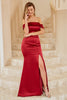 Load image into Gallery viewer, Sheath Off the Shoulder Burgundy Long Bridesmaid Dress with Split Front