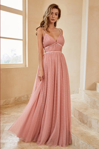 A Line Spaghetti Straps Bridesmaid Dress with Ruffles