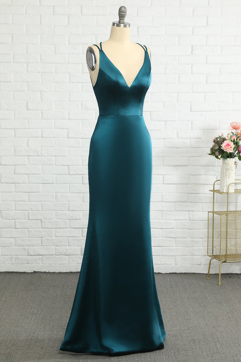 Load image into Gallery viewer, Peacock Blue Mermaid Backless Long Formal Dress