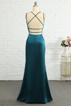 Peacock Blue Mermaid Backless Long Formal Dress