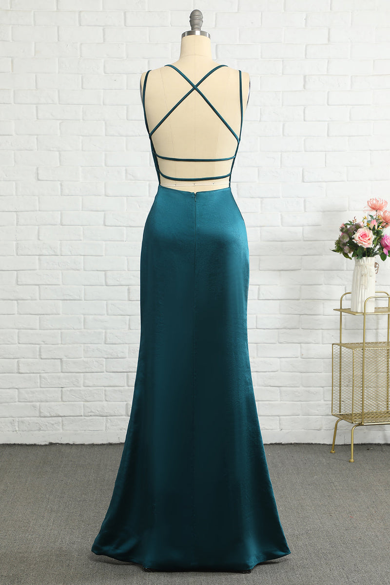 Load image into Gallery viewer, Peacock Blue Mermaid Backless Long Formal Dress