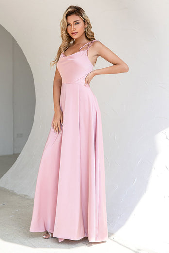 Blush Spaghetti Straps Long Formal Dress with Slit