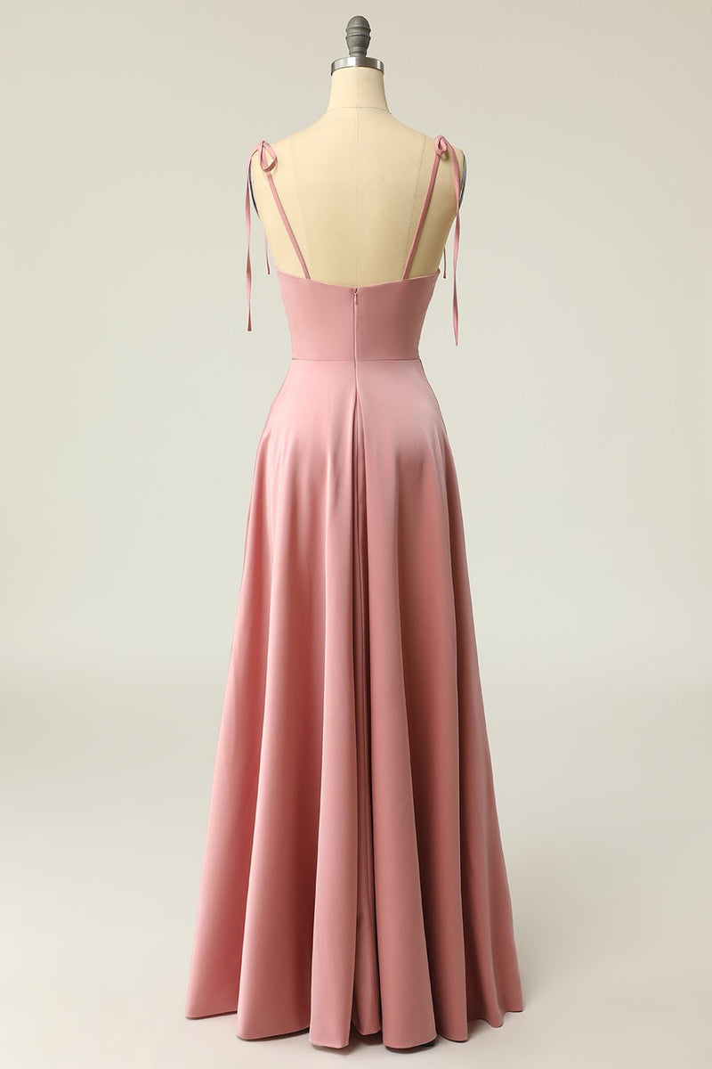 Load image into Gallery viewer, Blush Spaghetti Straps Long Formal Dress with Bowknot