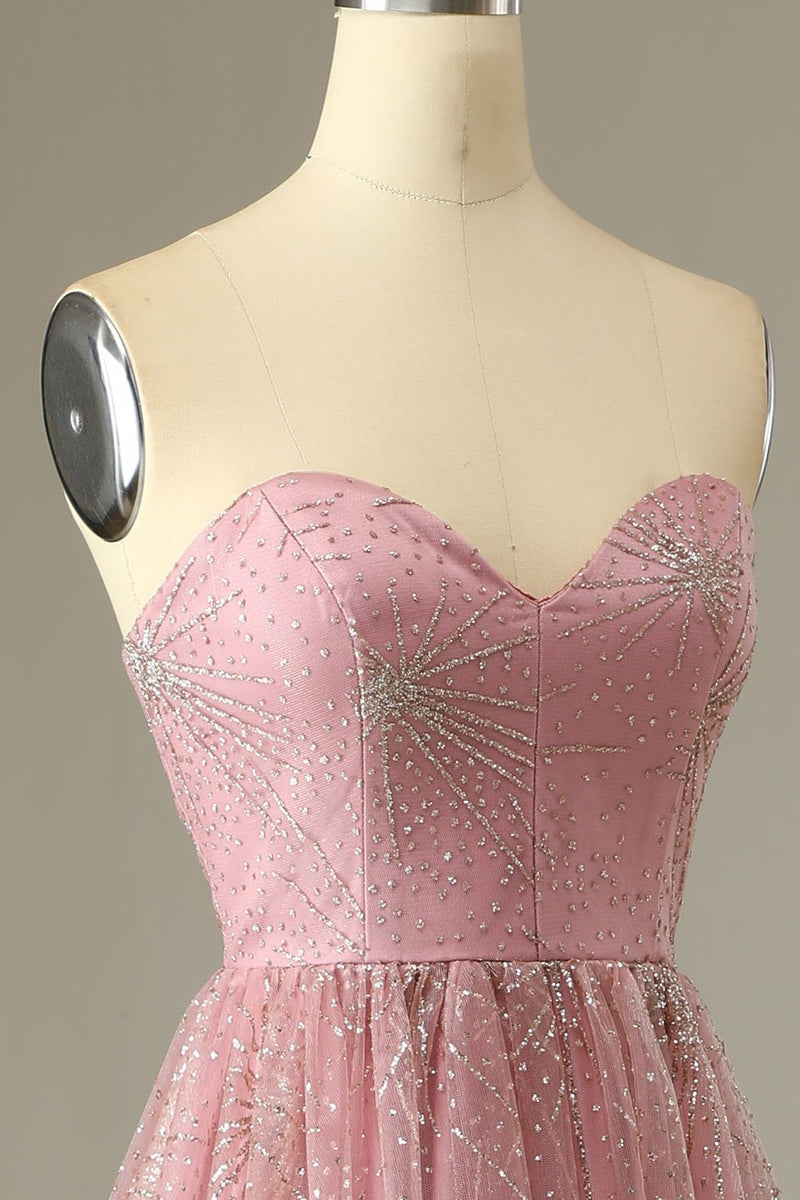 Load image into Gallery viewer, A Line Sweetheart Blush Formal Dress with Criss Cross Back