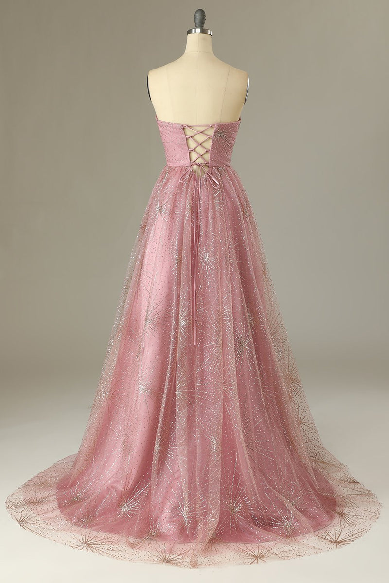 Load image into Gallery viewer, A Line Sweetheart Blush Formal Dress with Criss Cross Back