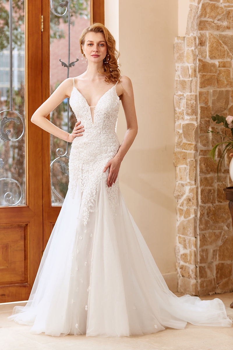 Load image into Gallery viewer, Mermaid Chruch Sweep Train Wedding Dress