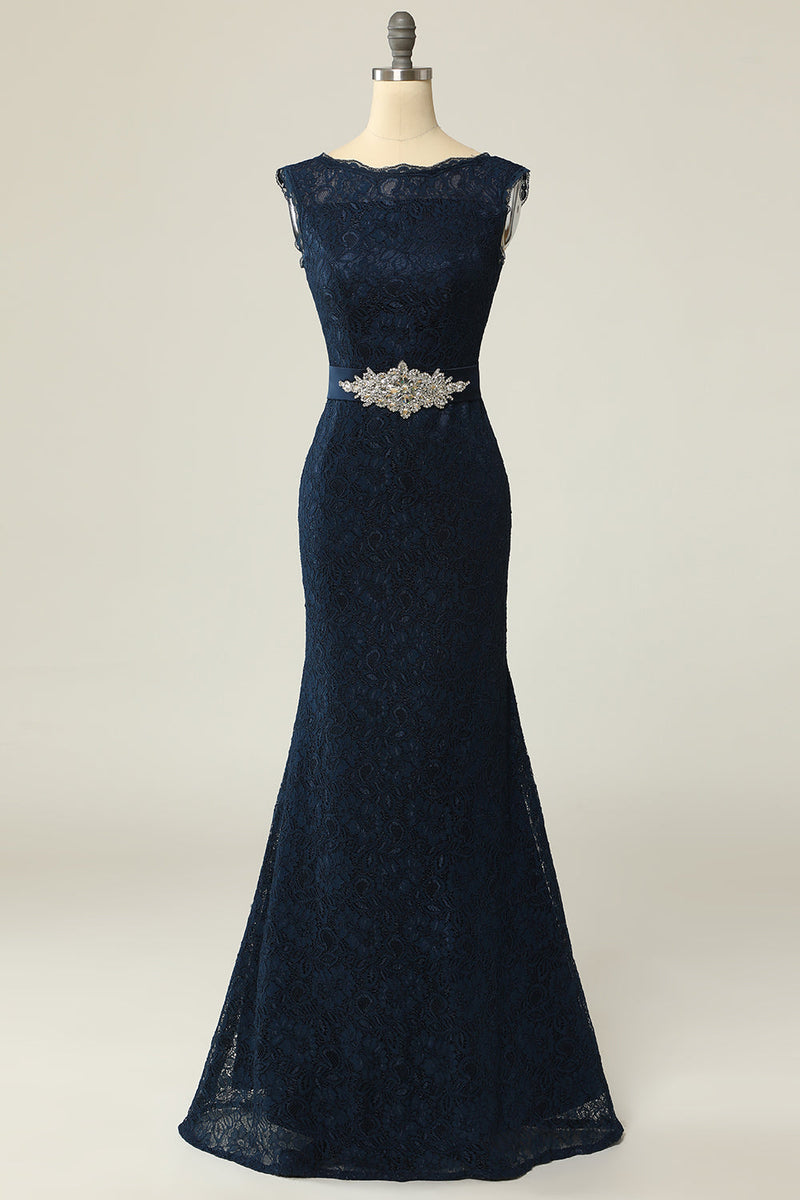 Load image into Gallery viewer, Navy Lace Sheath Mother Dress