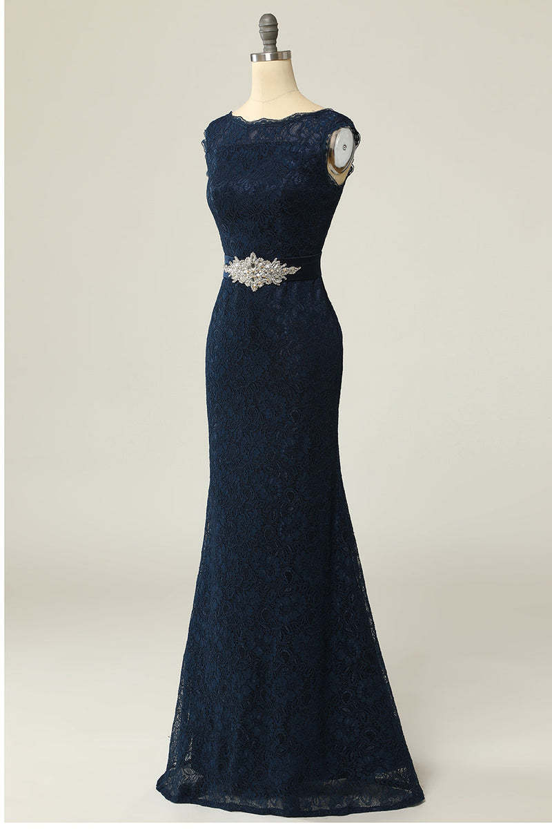 Load image into Gallery viewer, Navy Lace Sheath Mother Dress