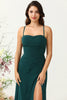 Load image into Gallery viewer, Dark Green Spaghetti Straps Wedding Guest Dress with Slit