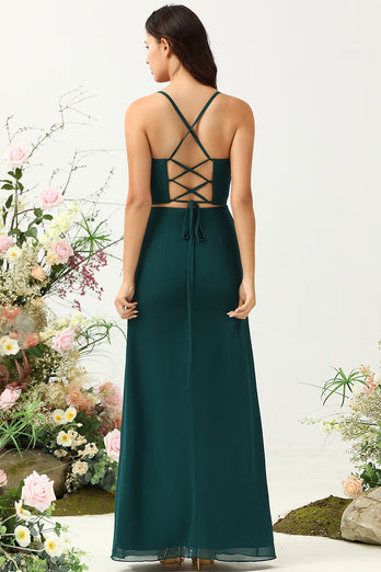 Dark Green Spaghetti Straps Wedding Guest Dress with Slit