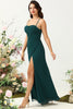 Load image into Gallery viewer, Dark Green Spaghetti Straps Wedding Guest Dress with Slit