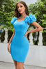 Load image into Gallery viewer, Simple Blue Off the Shoulder Tight Cocktail Dress with Ruffles