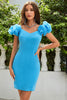 Load image into Gallery viewer, Simple Blue Off the Shoulder Tight Cocktail Dress with Ruffles