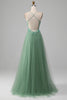 Load image into Gallery viewer, Sparkly Green A-Line Spaghetti Straps Corset Formal Dress With Appliques