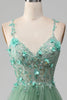 Load image into Gallery viewer, Sparkly Green A-Line Spaghetti Straps Corset Formal Dress With Appliques