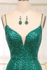 Load image into Gallery viewer, Glitter Dark Green Mermaid Long Formal Dress With Slit