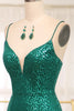 Load image into Gallery viewer, Glitter Dark Green Mermaid Long Formal Dress With Slit