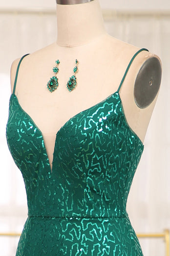 Glitter Dark Green Mermaid Long Formal Dress With Slit