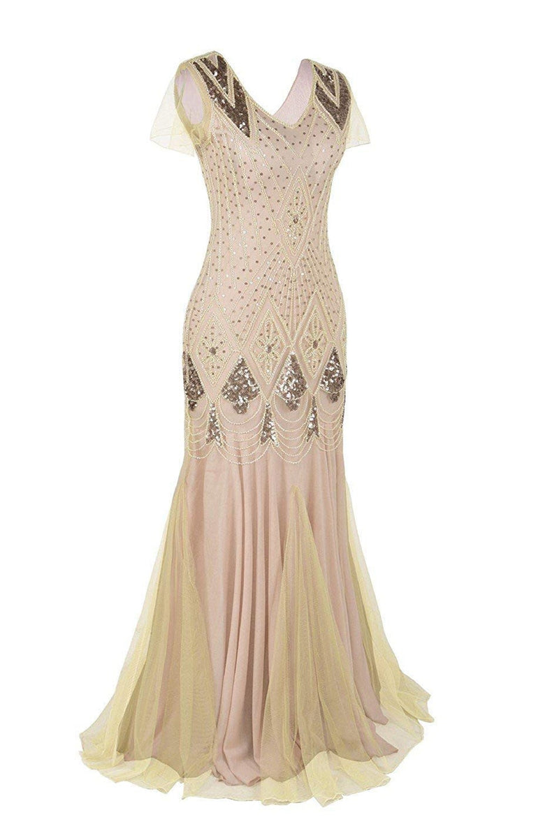 Load image into Gallery viewer, Champage Long Sequin 1920s Dress