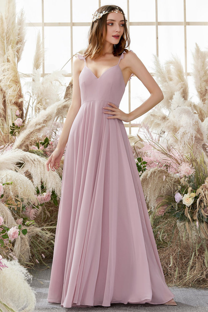 Load image into Gallery viewer, Blush Spaghetti Straps Chiffon Bridesmaid Dress