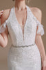 Load image into Gallery viewer, White Mermaid Halter Sweep Train Wedding Dress with Lace