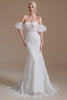 Load image into Gallery viewer, White Mermaid Lace Detachable Puff Sleeves Sweep Train Bridal Dress