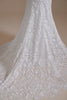 Load image into Gallery viewer, White Mermaid Lace Detachable Puff Sleeves Sweep Train Bridal Dress