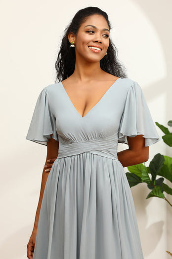 Grey V-Neck Chiffon A-Line Bridesmaid Dress