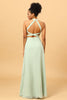 Load image into Gallery viewer, Dusty Sage Long Chiffon Bridesmaid Dress with Slit