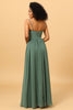 Load image into Gallery viewer, Eucalyptus A Line Spaghetti Straps Ruched Long Chiffon Bridesmaid Dress with Slit