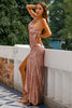 Load image into Gallery viewer, Sparkly One Shoulder Rose Gold Long Formal Dress with Slit