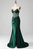 Load image into Gallery viewer, Mermaid Sweetheart Dark Green Corset Formal Dress with Split Front