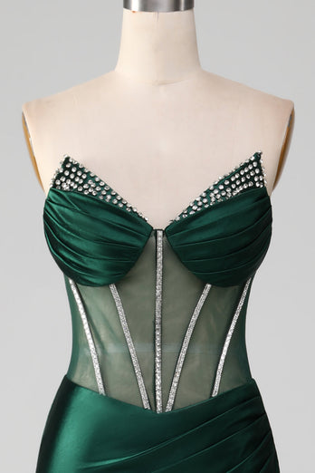 Mermaid Sweetheart Dark Green Corset Formal Dress with Split Front