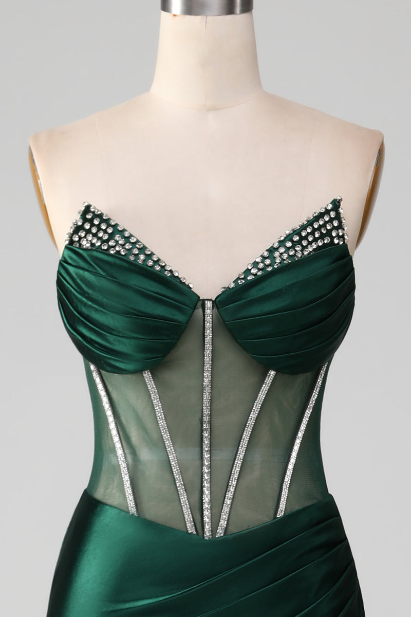 Load image into Gallery viewer, Mermaid Sweetheart Dark Green Corset Formal Dress with Split Front