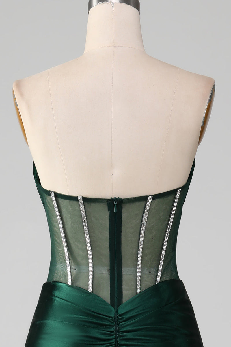 Load image into Gallery viewer, Mermaid Sweetheart Dark Green Corset Formal Dress with Split Front