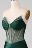 Load image into Gallery viewer, Mermaid Sweetheart Dark Green Corset Formal Dress with Split Front