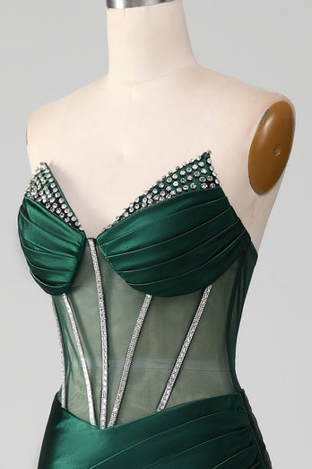 Mermaid Sweetheart Dark Green Corset Formal Dress with Split Front