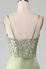 Load image into Gallery viewer, Mermaid Spaghetti Straps Sage Corset Formal Dress with Split Front