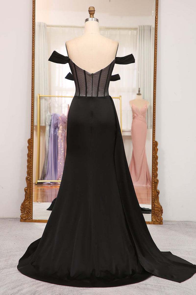 Load image into Gallery viewer, Black Mermaid Off the Shoulder Long Corset Formal Dress With Slit